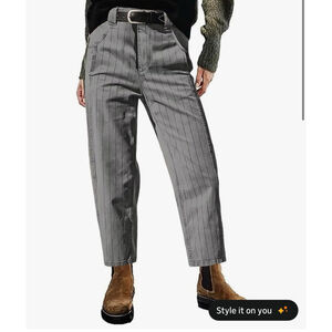 Flamingals Straight Leg Mid Waist Vintage Cropped Stripe Barrel Stretchy Jeans